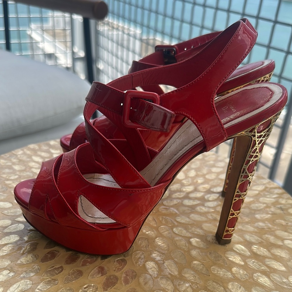 Dior Red Stiletto Heels with Glossy Finish